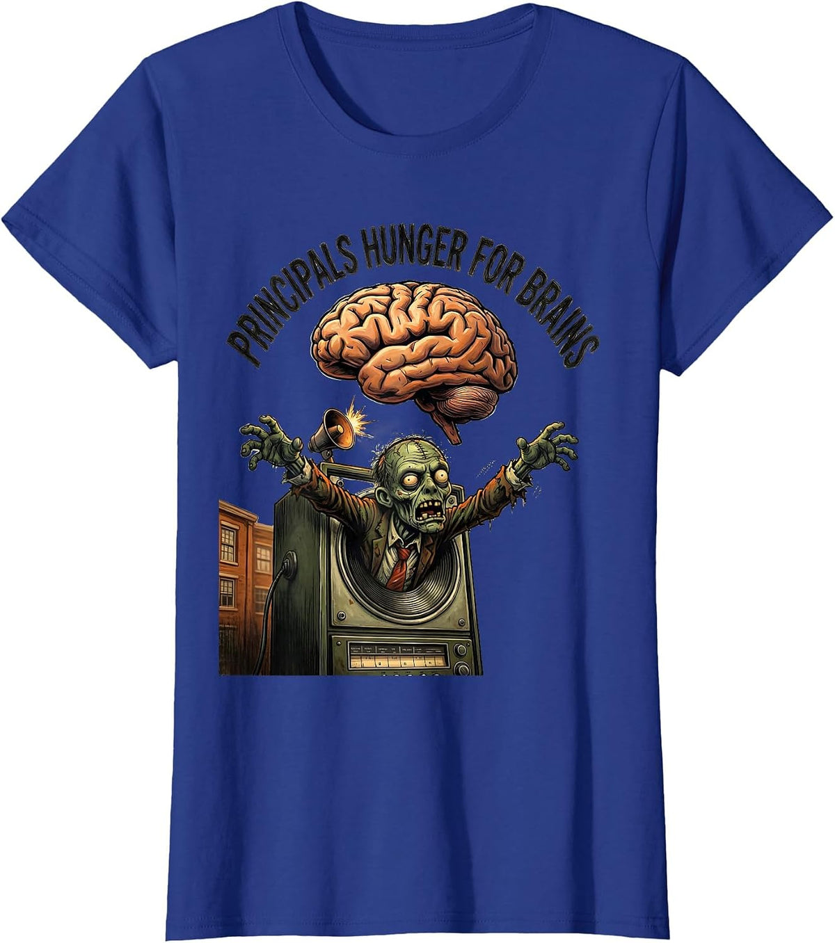 Women's Principals Hunger For Brains Funny Zombie Teacher Halloween T-Shirt - Royal Blue