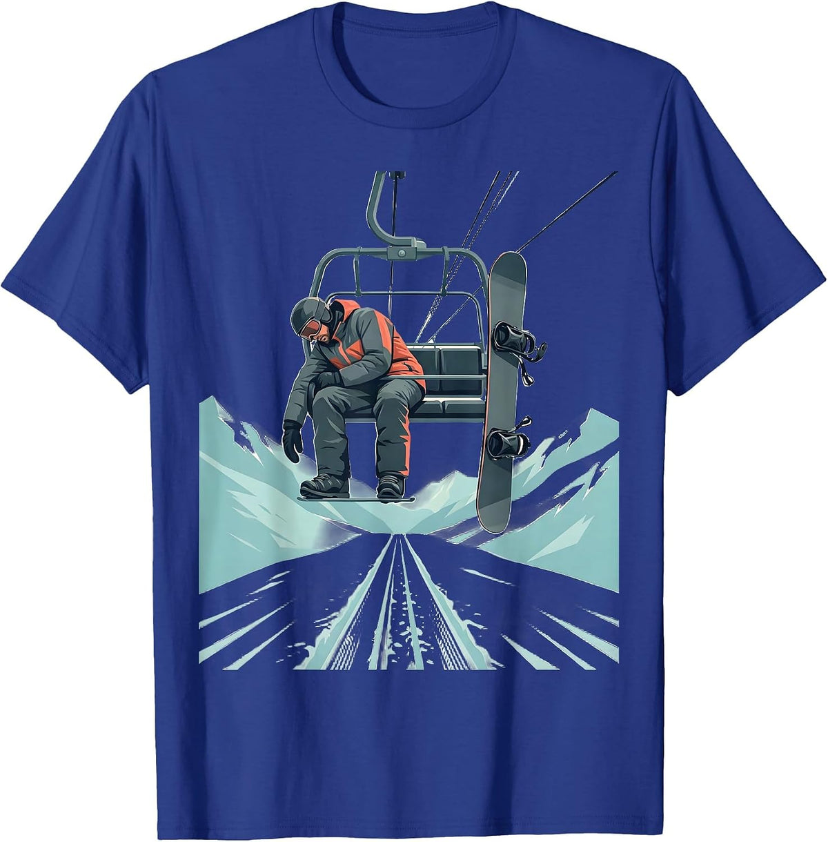 Sleeping Snowboarder Chairlift Slumped Humor Gift T-Shirt - Royal Blue