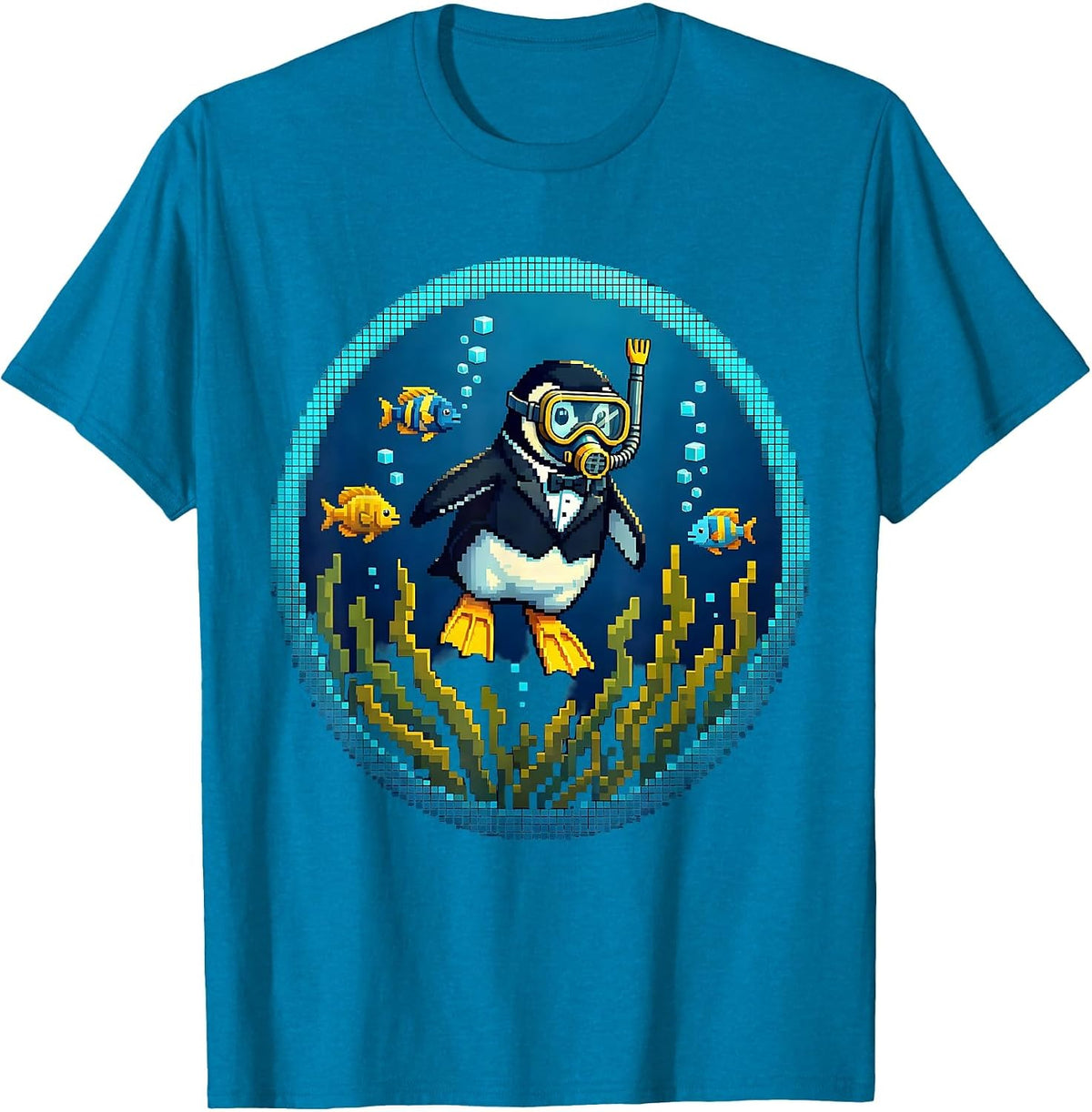 Penguin Deep Sea Diver Underwater Ocean Graphic T-Shirt - Sapphire Blue