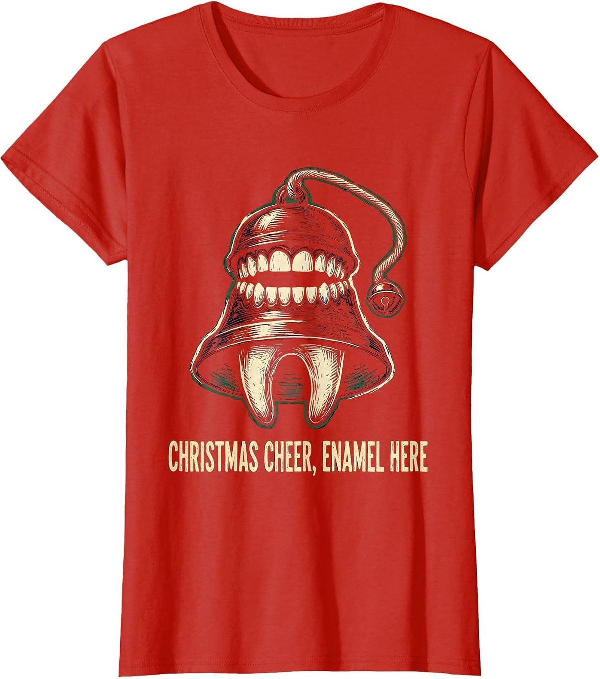Women's Christmas Cheer Enamel Here Funny Dentist Dental Office Gift T-Shirt - Red