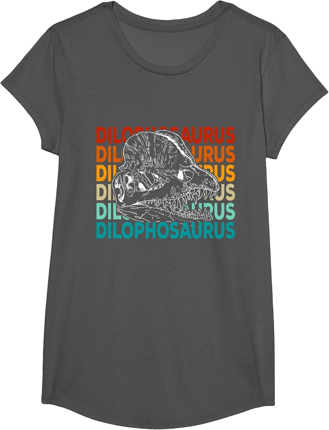 Dilophosaurus Dinosaur T-Shirt - Girls Asphalt Grey
