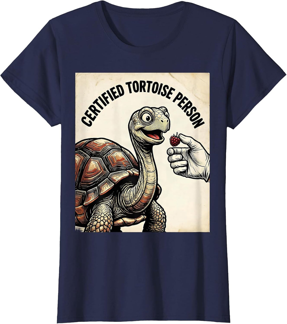 Women's Certified Tortoise Person Funny Tortoise Lover Retro Cartoon T-Shirt - Navy Blue
