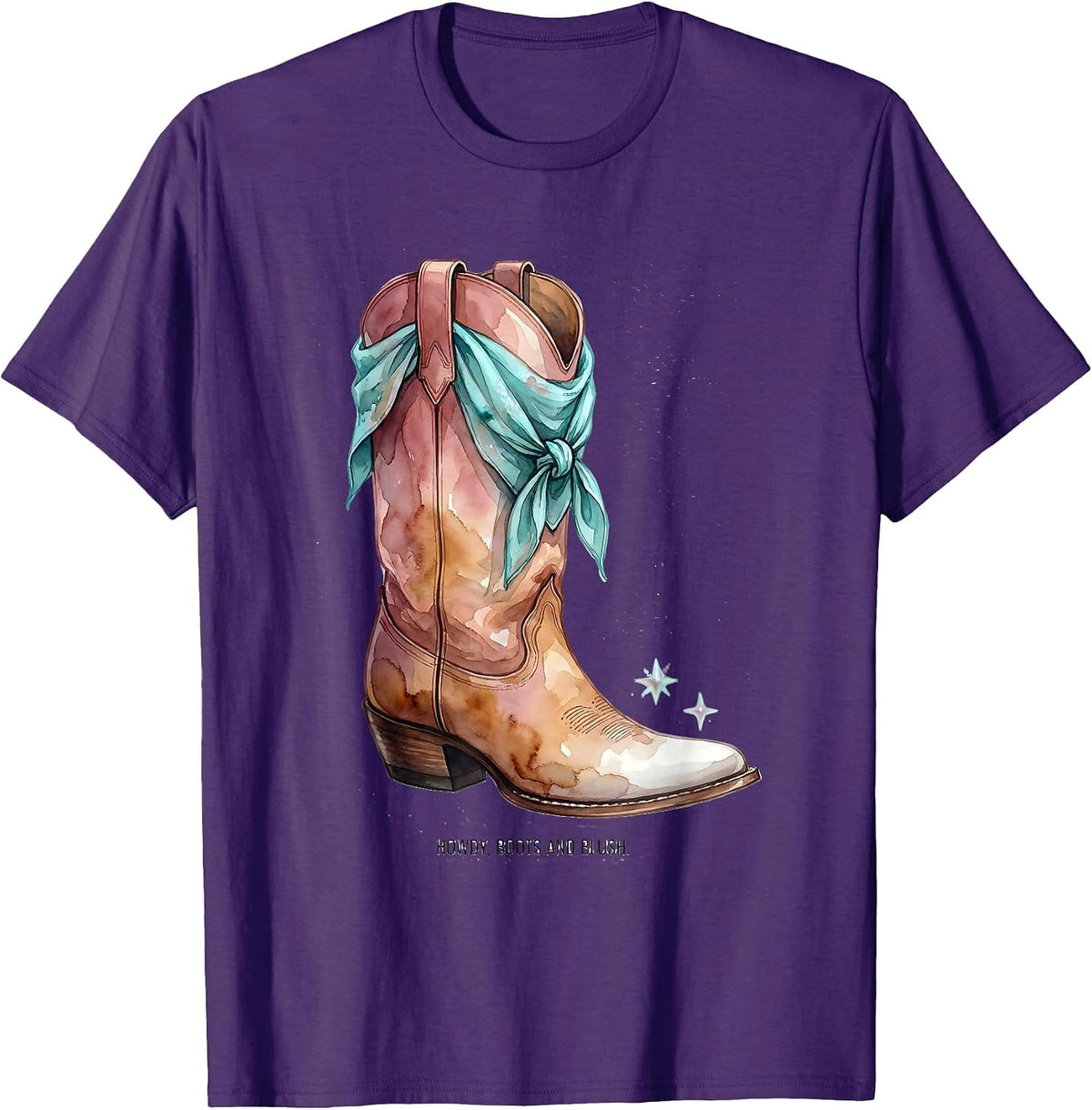 Howdy, Boots and Blush Watercolor Cowgirl Western Lifestyle T-Shirt - Purple