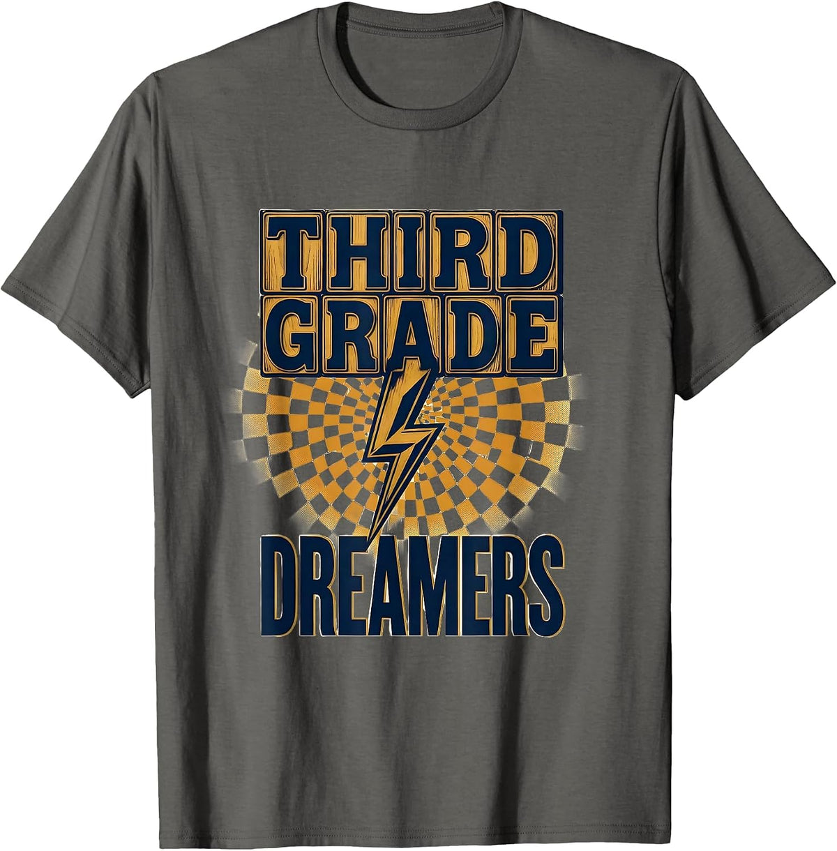 Third Grade Dreamers Retro Teacher Lightning Bolt T-Shirt - Asphalt Grey