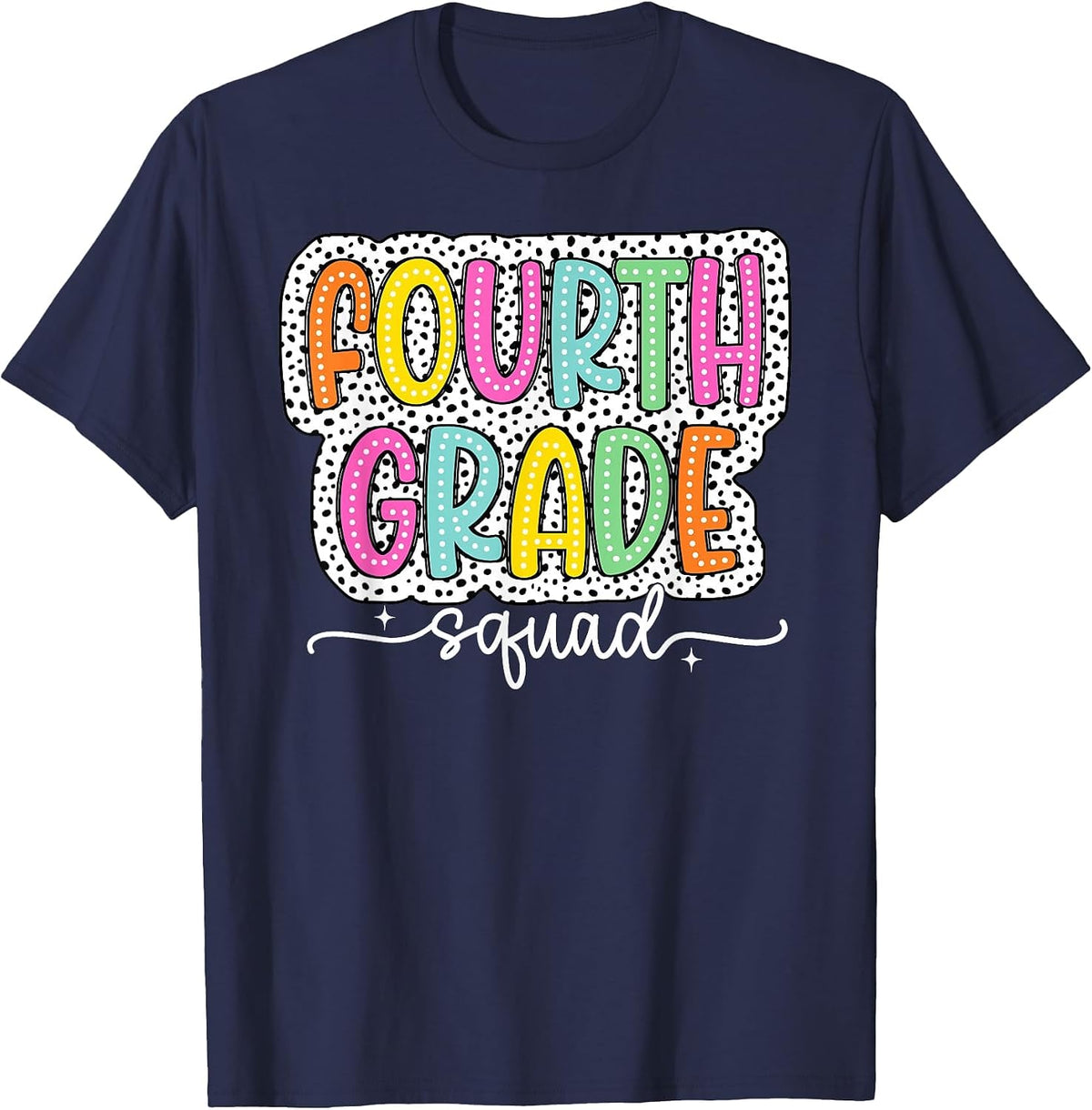 4th Fourth Grade Squad Back to School Dalmatian Dots T-Shirt - Navy Blue