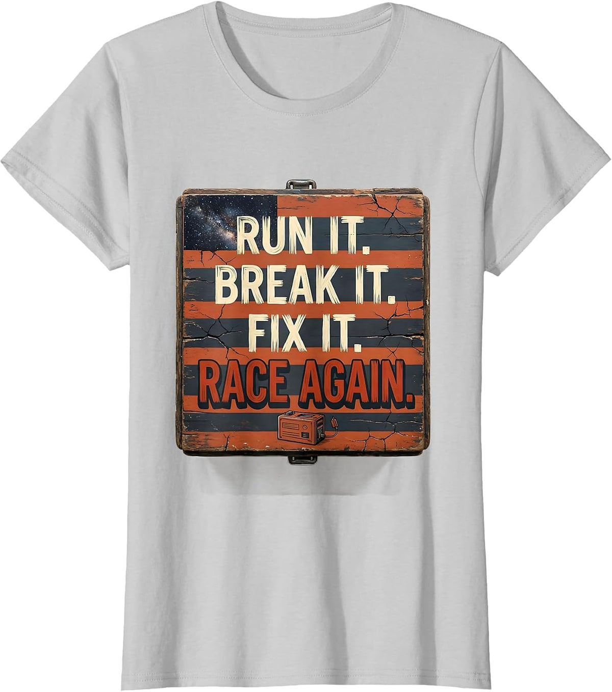 Run It. Break It. Fix It. Race Again Patriotic RC Car Racing T-Shirt - Silver Grey