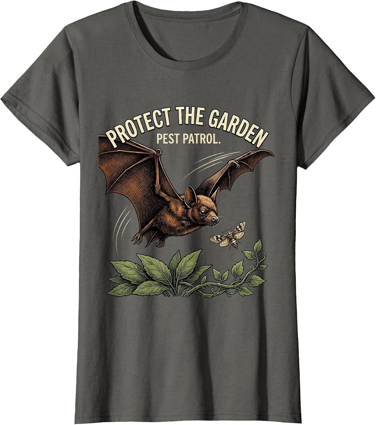 Women's Protect The Garden Pest Patrol Bat Lover Wildlife T-Shirt - Asphalt Grey