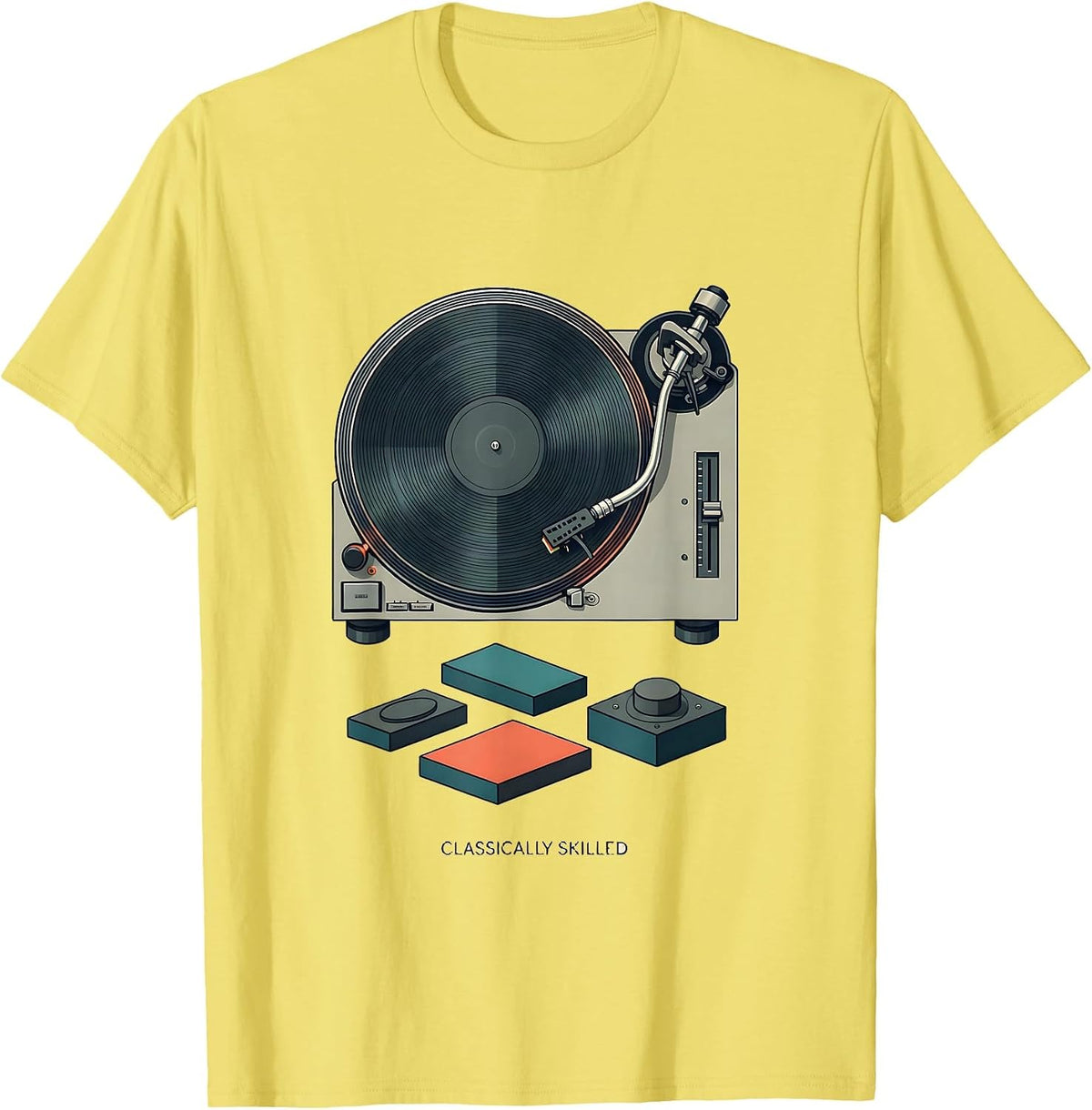 Men's Classically Skilled Midcentury Modern Analog Tech Nostalgia T-Shirt - Lemon Yellow