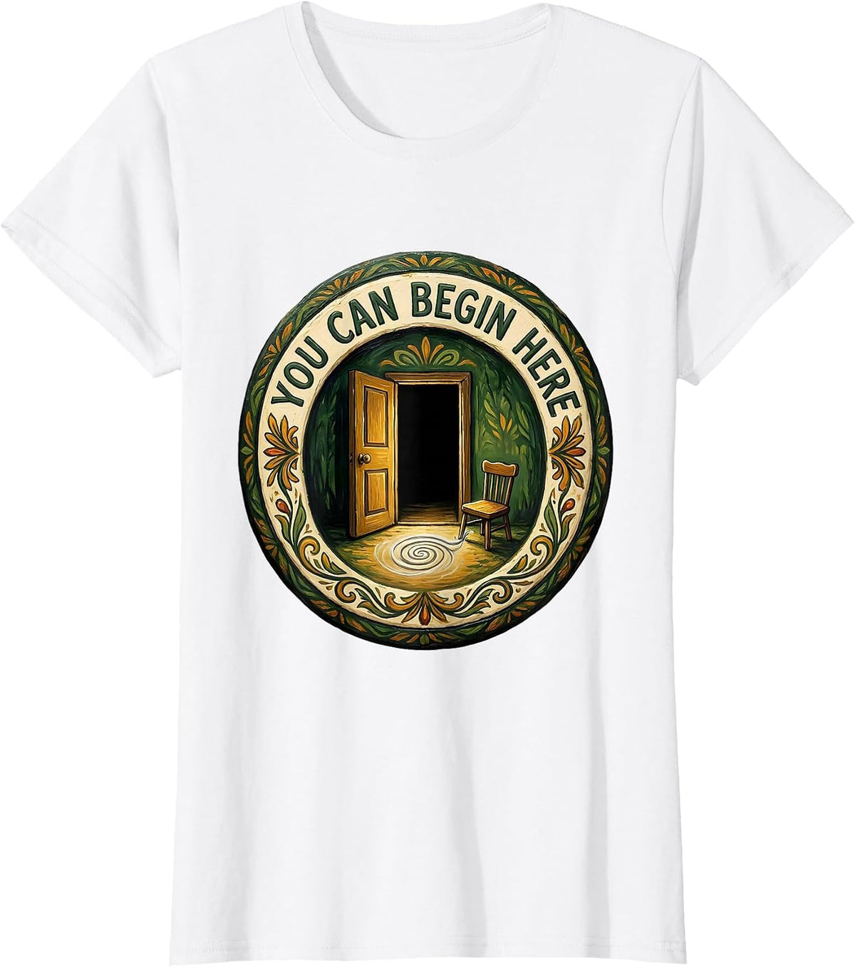You Can Begin Here Folk Art Mental Health Counselor T-Shirt - White
