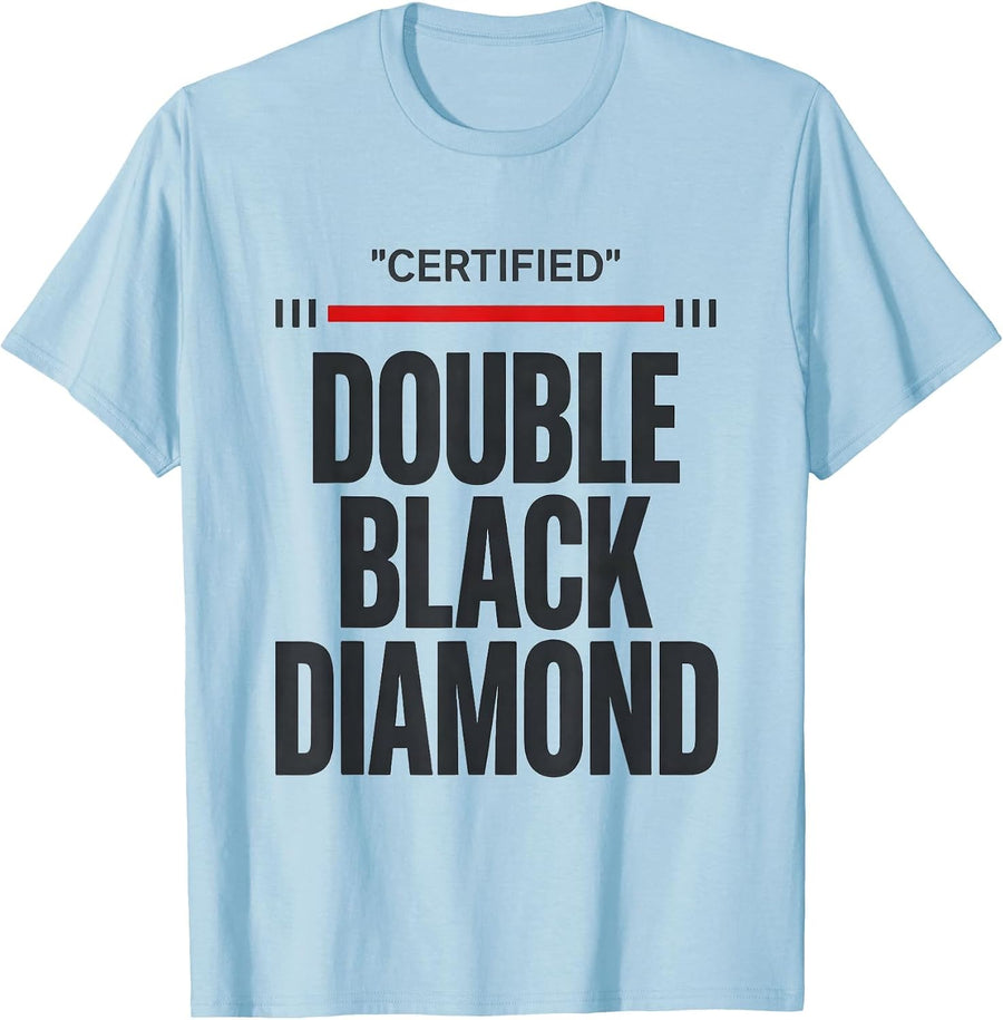 Men's Certified Double Black Diamond Funny Ski Snowboard T-Shirt - Baby Blue