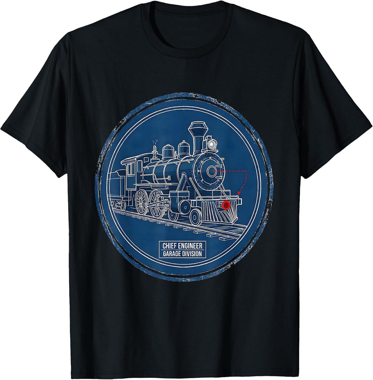 Men's Chief Engineer Garage Division Vintage Steam Train T-Shirt - Black