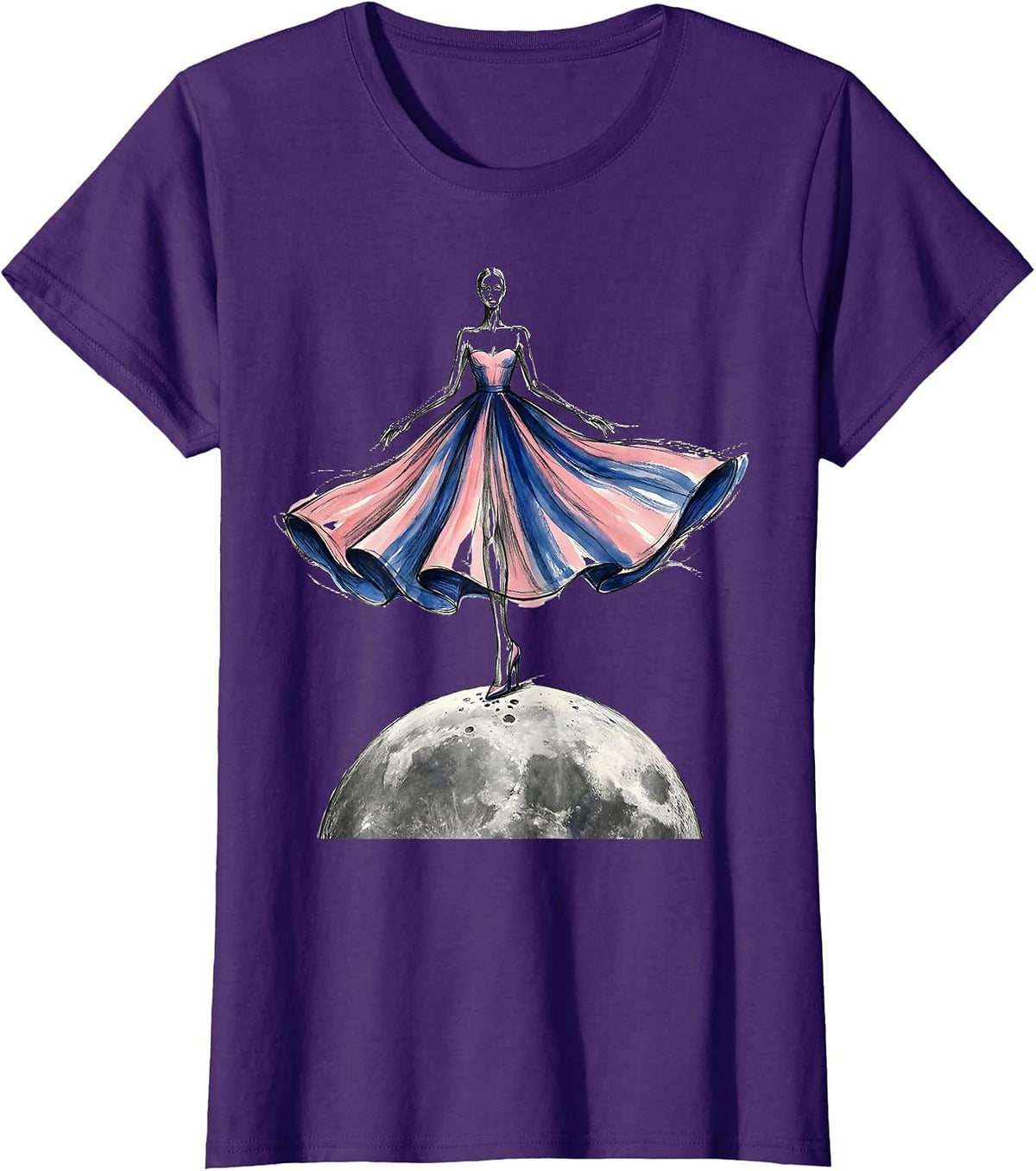 Mimi Stepping on the Moon Graphic Tee T-Shirt - Purple