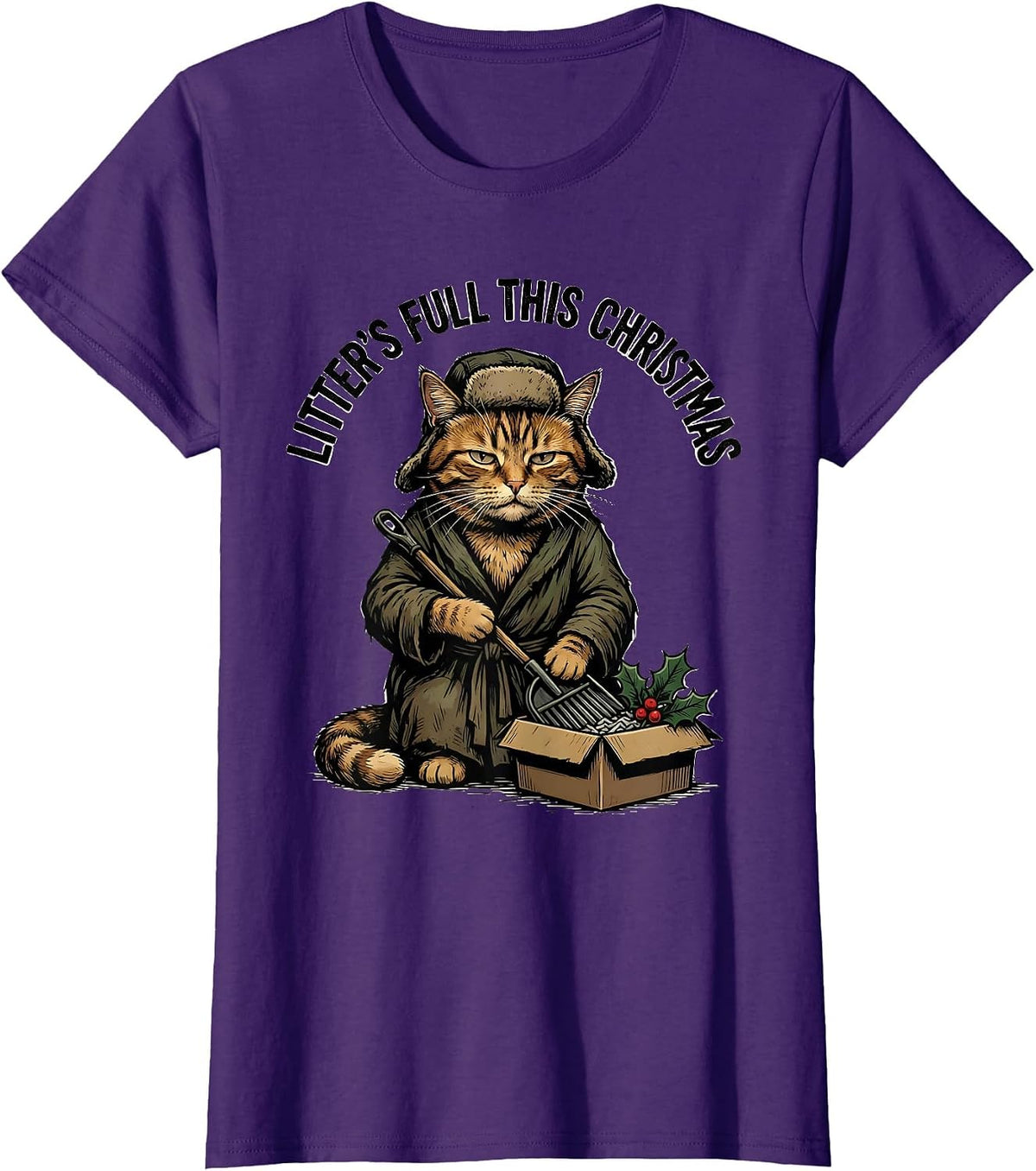 Women's Litter's Full This Christmas Funny Cat Lover Vintage T-Shirt - Purple