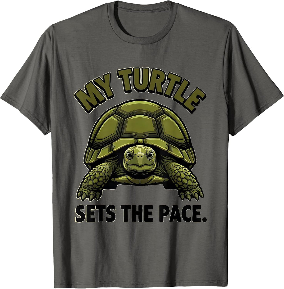 Men's My Turtle Sets The Pace Funny Tortoise Pet Lover Humor T-Shirt - Asphalt Grey