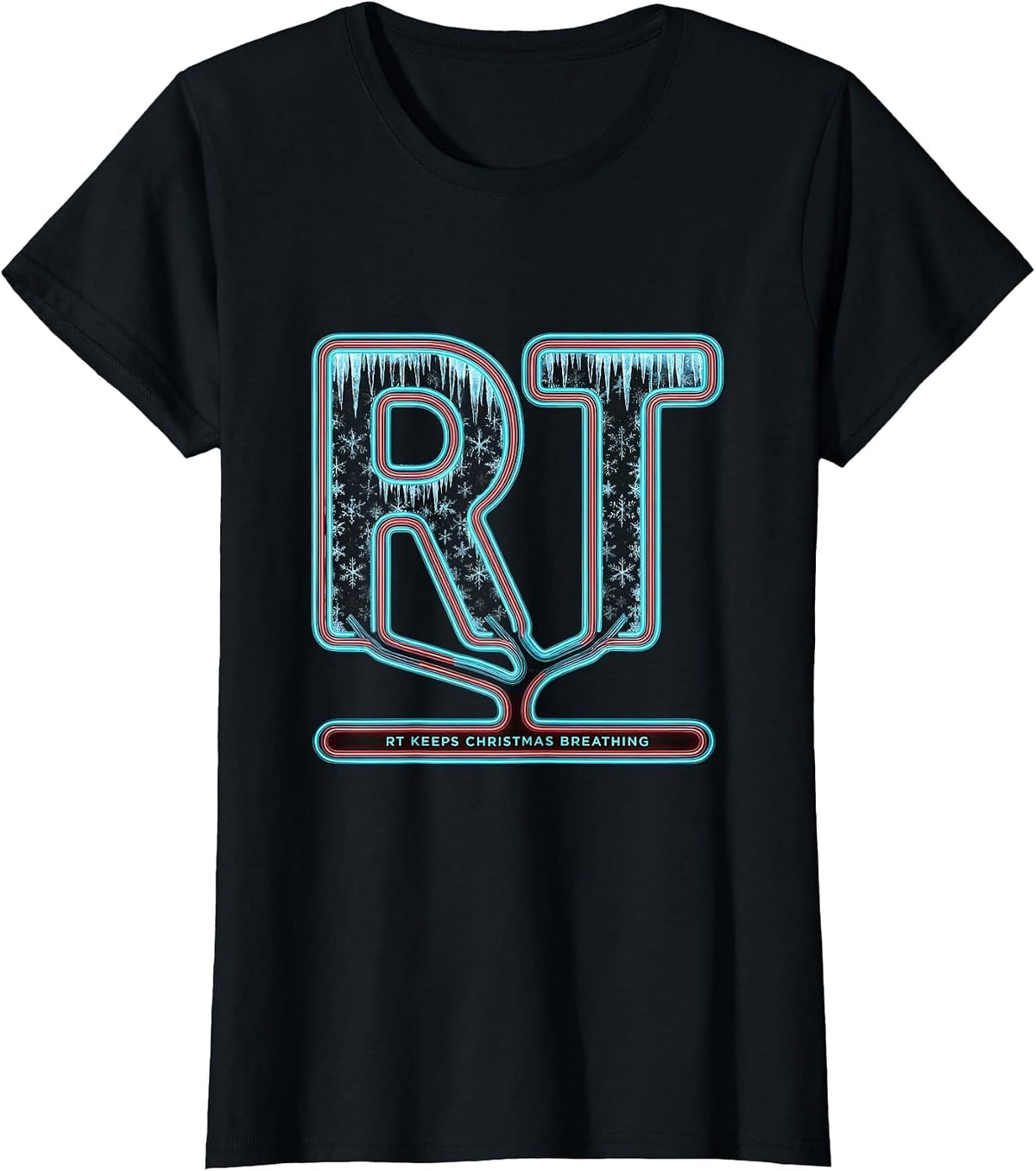 Women's RT Keeps Christmas Breathing Respiratory Therapist Holiday T-Shirt - Black