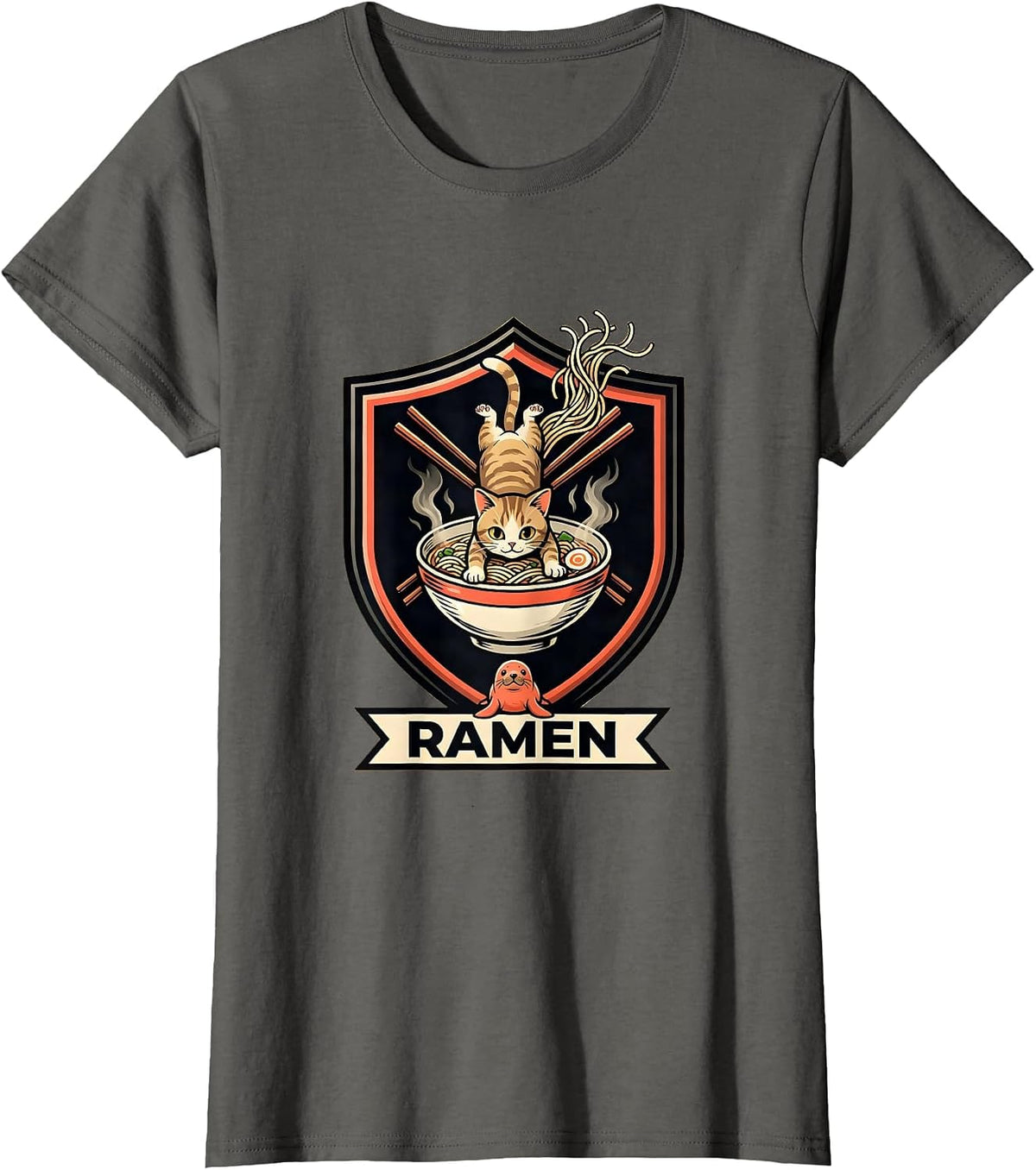 Women's RAMEN Kawaii Cat Anime Funny Japanese Ramen Lover Gift T-Shirt - Asphalt Grey