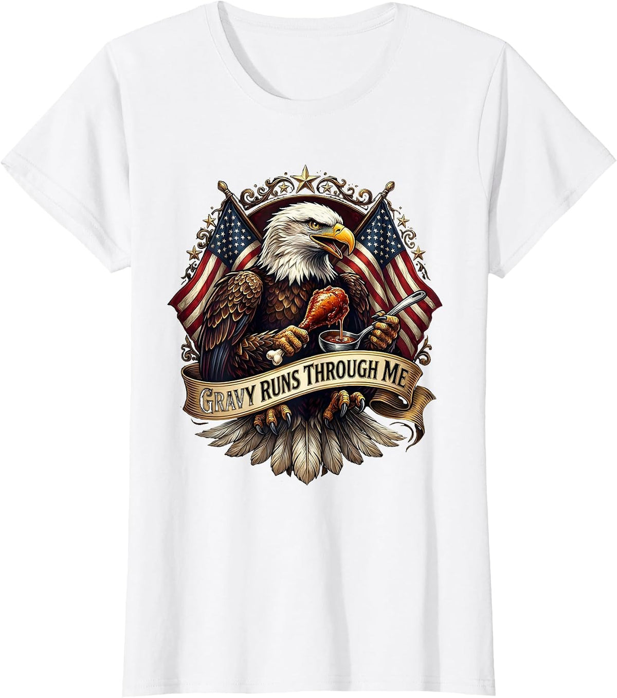 Women's Gravy Runs Through Me Thanksgiving Design T-Shirt - White