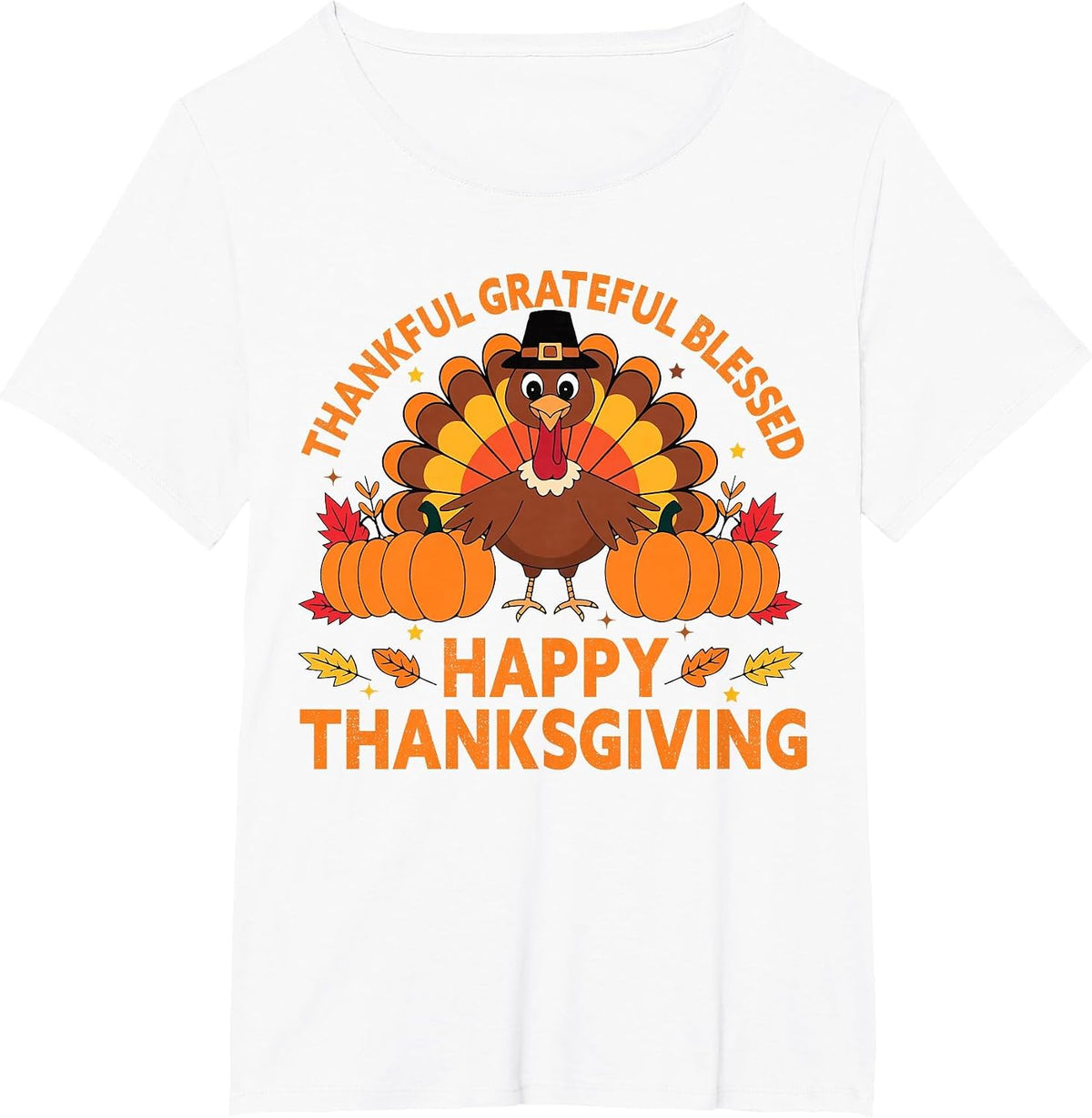 Thankful Grateful Blessed Turkey, Happy Thanksgiving T-Shirt - White