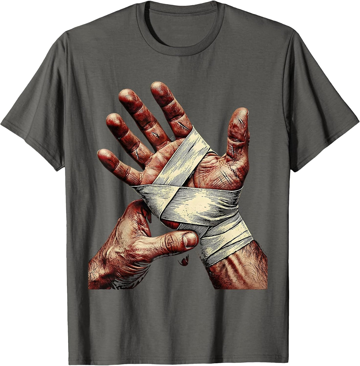 Boxer Wrapping Hands Before Fight Graphic T-Shirt - Asphalt Grey