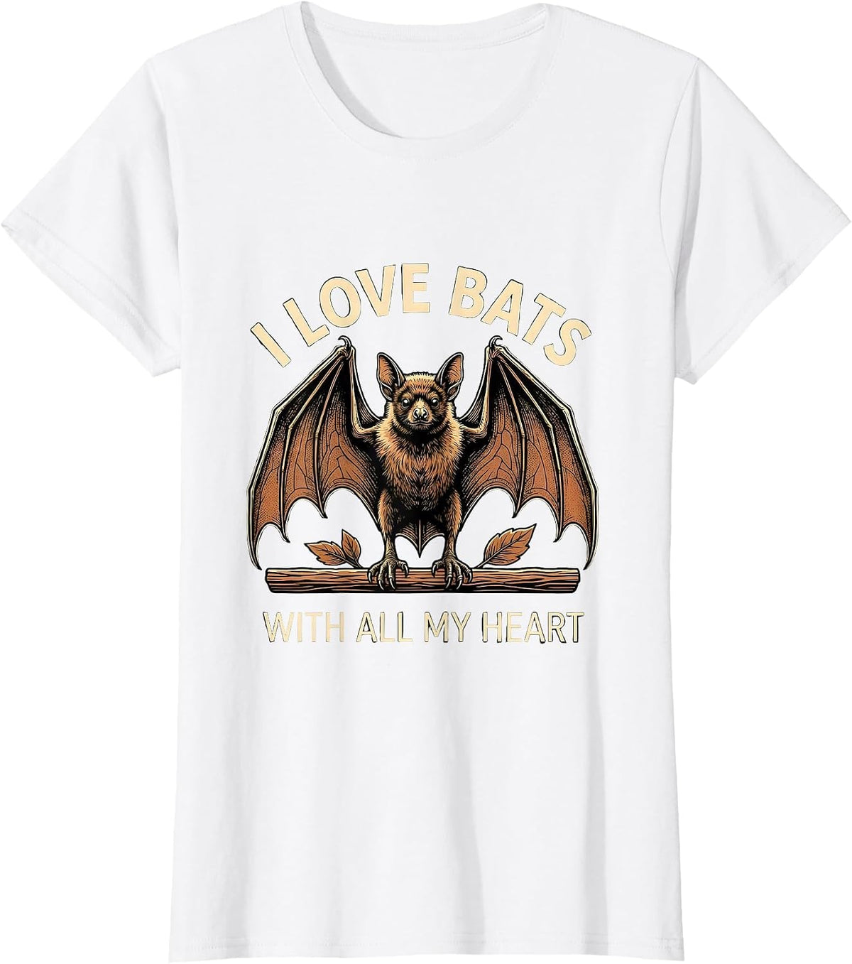 Women's I Love Bats With All My Heart Funny Bat Lover Wildlife T-Shirt - White
