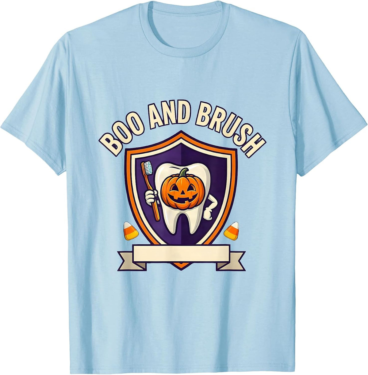 Men's Boo And Brush Dental Humor Halloween Costume Dentist T-Shirt - Baby Blue