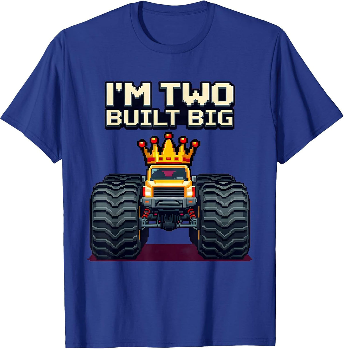 I'm Two, Built Big Pixel Art Monster Truck Boys Birthday T-Shirt - Royal Blue