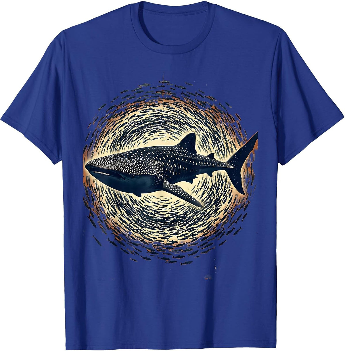 Men's Whale Shark and Tiny Fish Ocean Illustration T-Shirt - Royal Blue