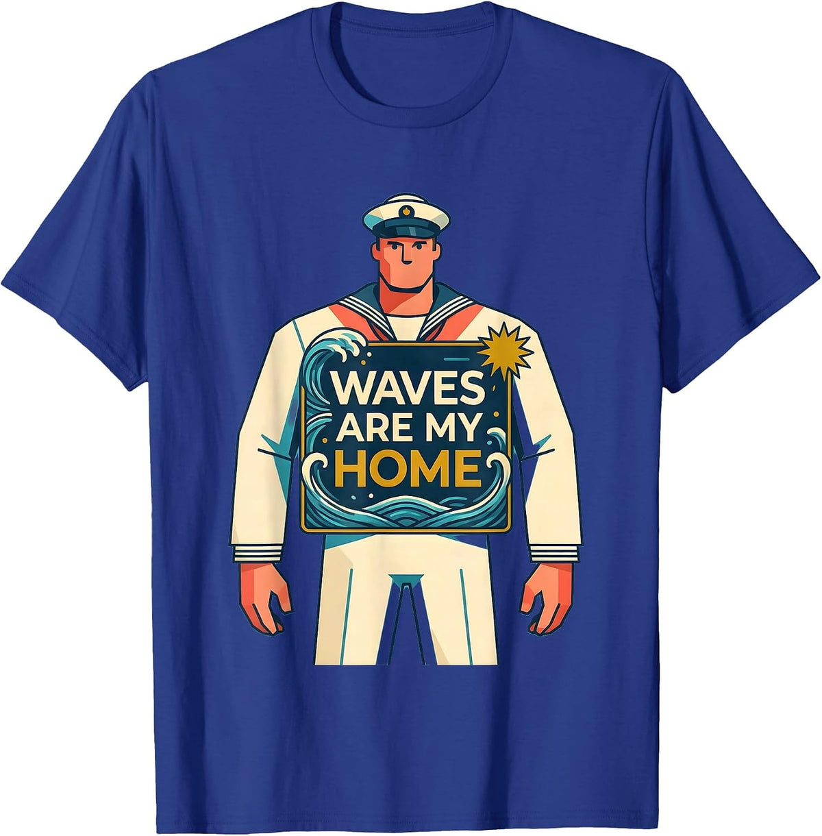 Men's Waves Are My Home Sailor Nautical Design T-Shirt - Royal Blue