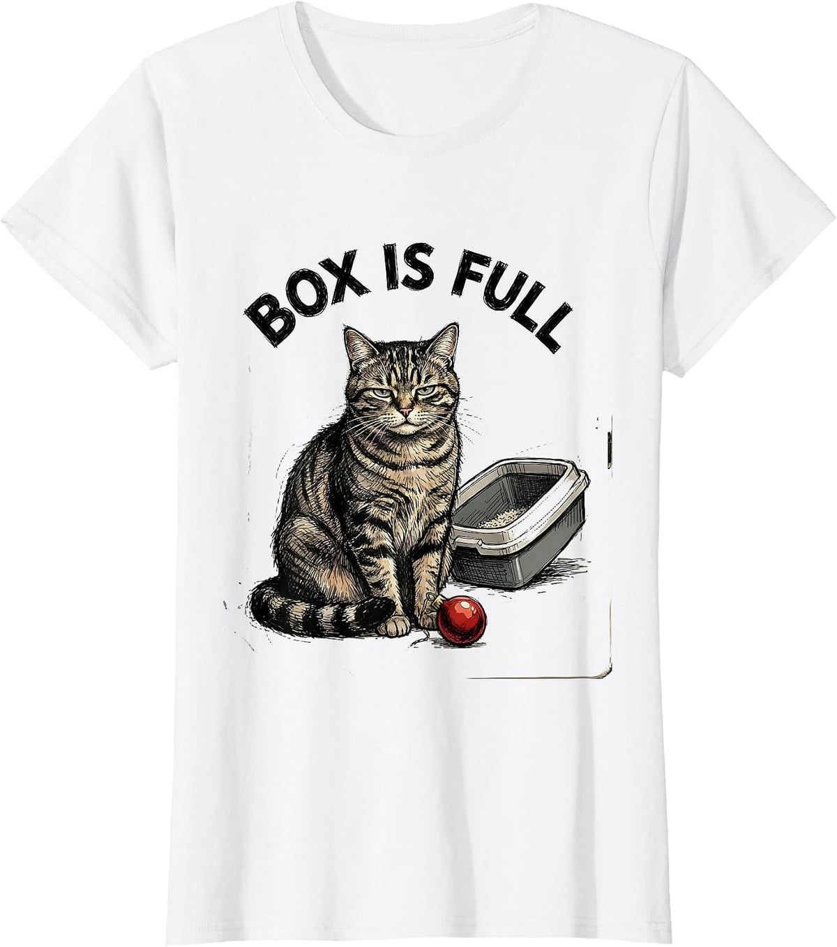 Box Is Full Hand-Sketched Cat Lover Christmas Grumpy Humor T-Shirt - White