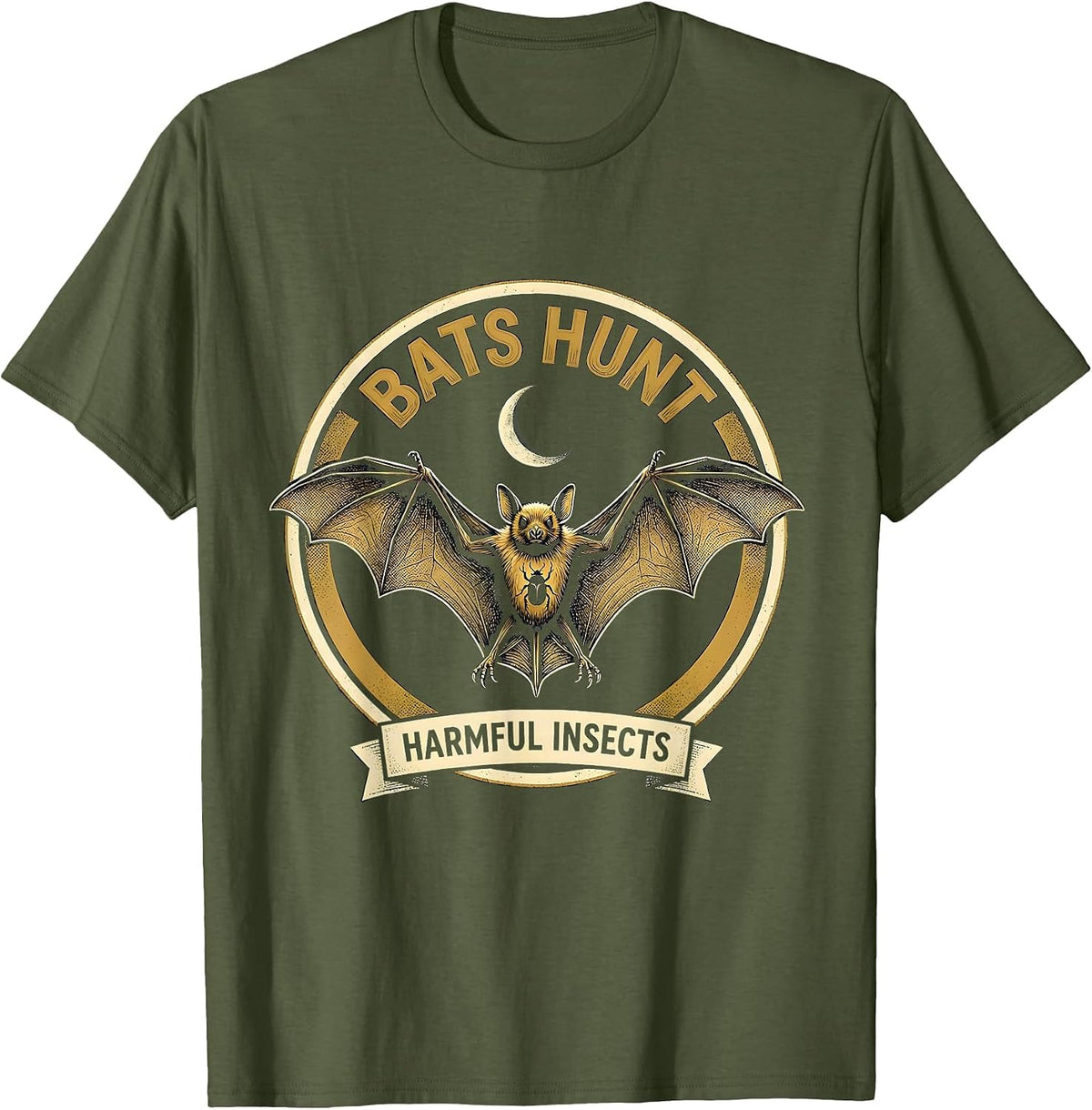 Bats Hunt Harmful Insects Vintage Gothic Bat Lover Halloween T-Shirt - Olive Green