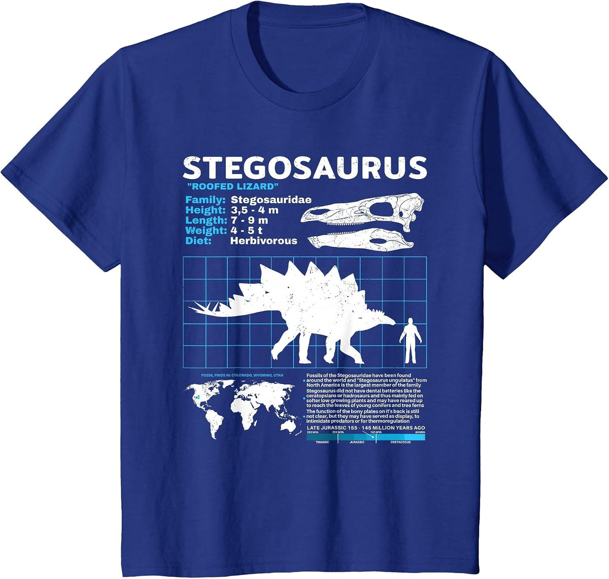 Stegosaurus fact Sheet Dinosaur Facts T-Shirt - Royal Blue