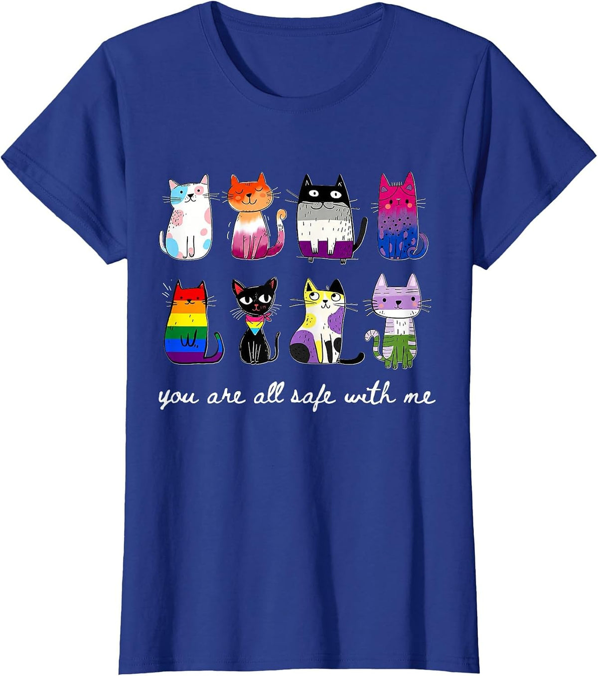 You are All Safe with Me Cute Cat Pride Month LGBT Support T-Shirt - Royal Blue