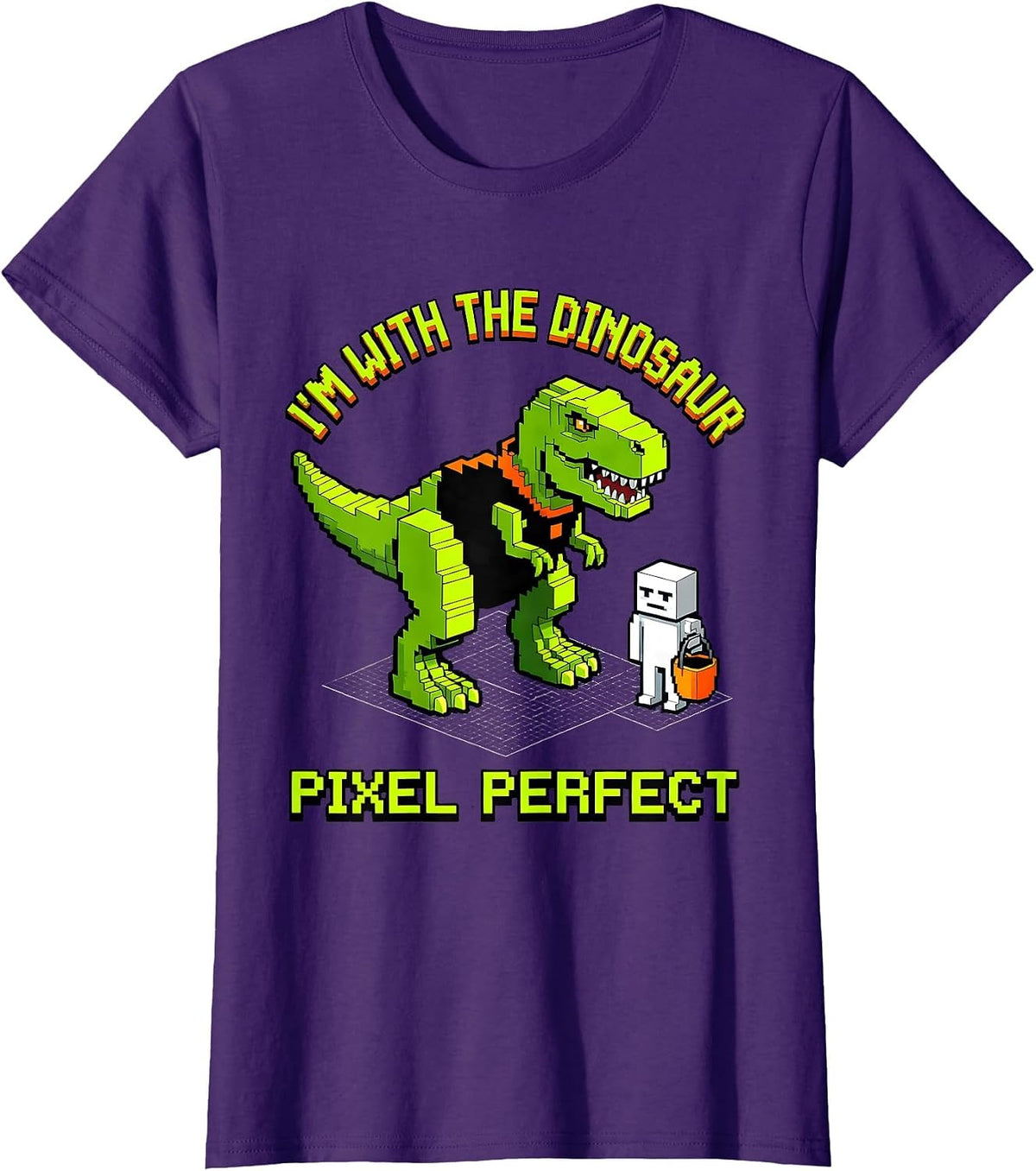 Women's I'm With The Dinosaur Pixel Perfect Funny Halloween Costume T-Shirt - Purple