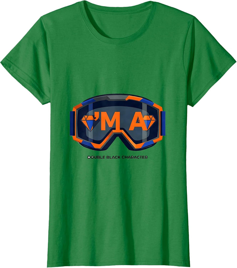 Women's I'm A Double Black Character Geometric Ski Snowboard Humor T-Shirt - Kelly Green