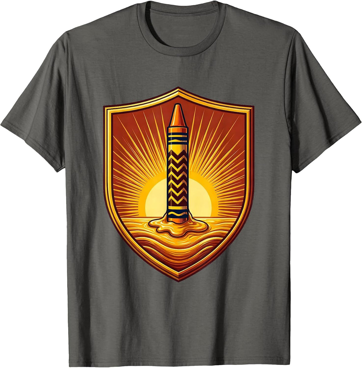Kindergarten Teacher Crayon Sunrise Illustration T-Shirt - Asphalt Grey