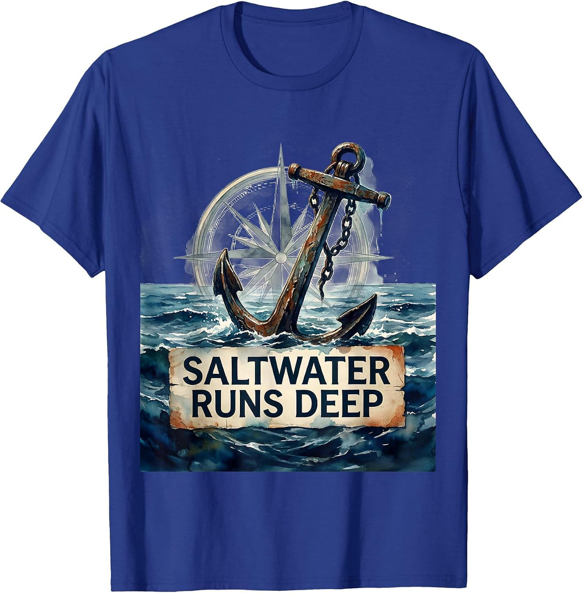 Saltwater Runs Deep Sailor Graphic Design T-Shirt - Royal Blue