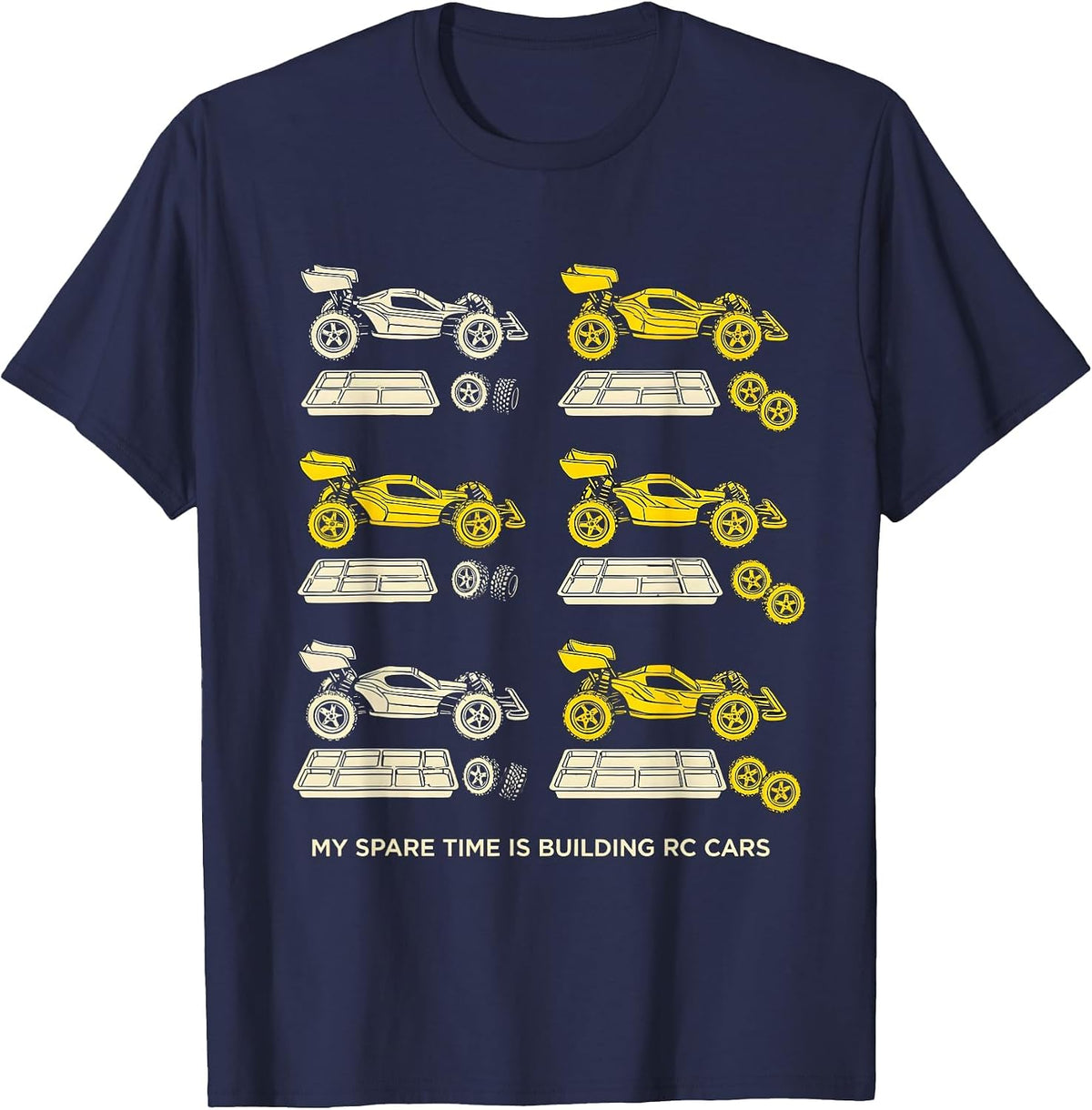 Men's My Spare Time Is Building RC Cars Funny Car Enthusiast T-Shirt - Navy Blue
