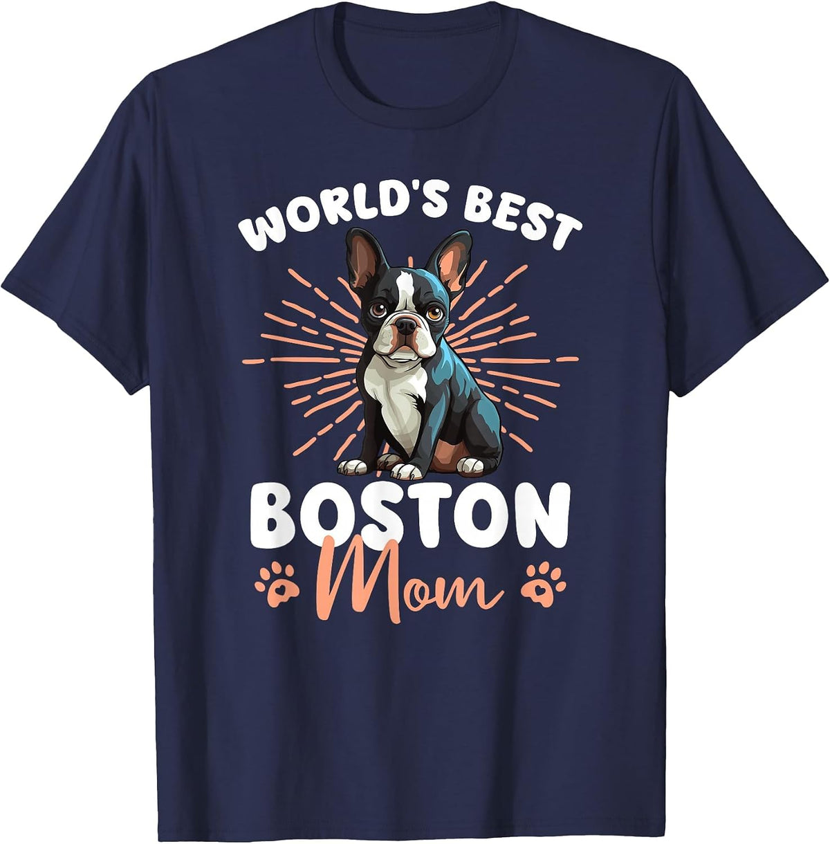 Boston Terrier Groovy World's Best Boston Mom T-Shirt - Navy Blue