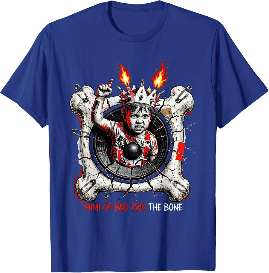 Mimi Of Bad Two The Bone Punk Metal Funny 2nd Birthday T-Shirt - Royal Blue