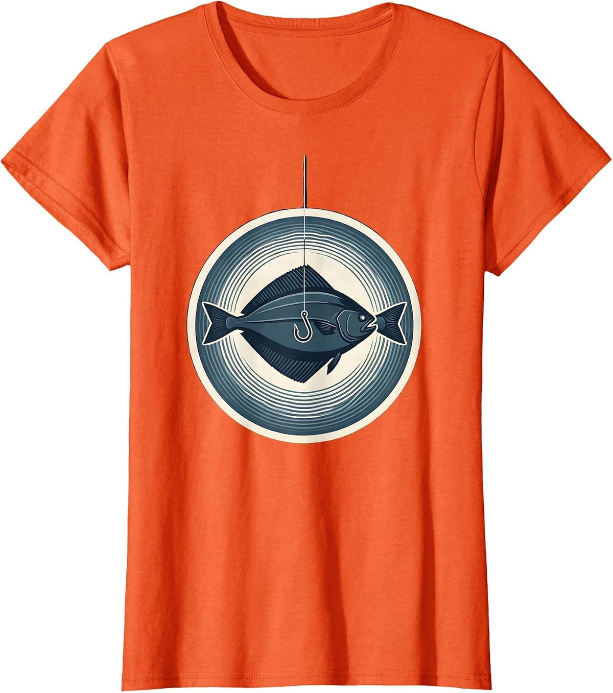 Alaska Halibut Fishing Hook Underwater Art T-Shirt - Orange
