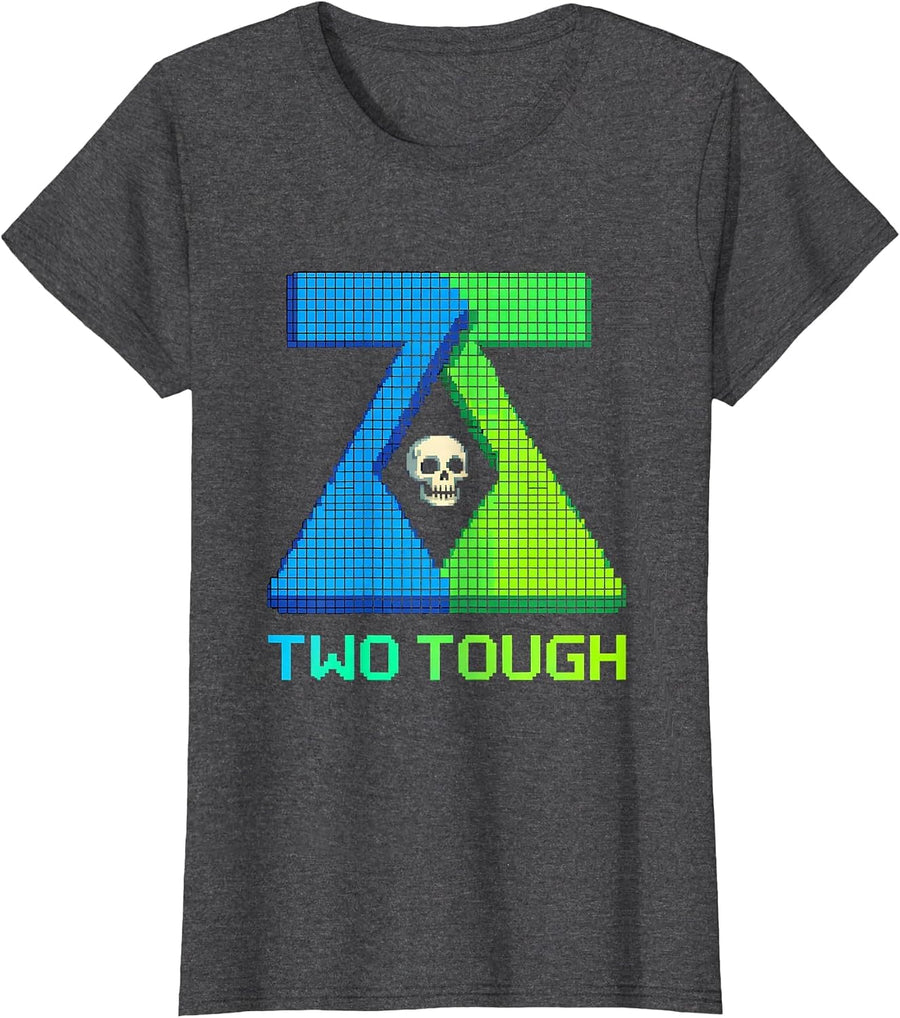Women's Two Tough Pixel Art Toddler Biker 2nd Birthday T-Shirt - Dark Heather Grey