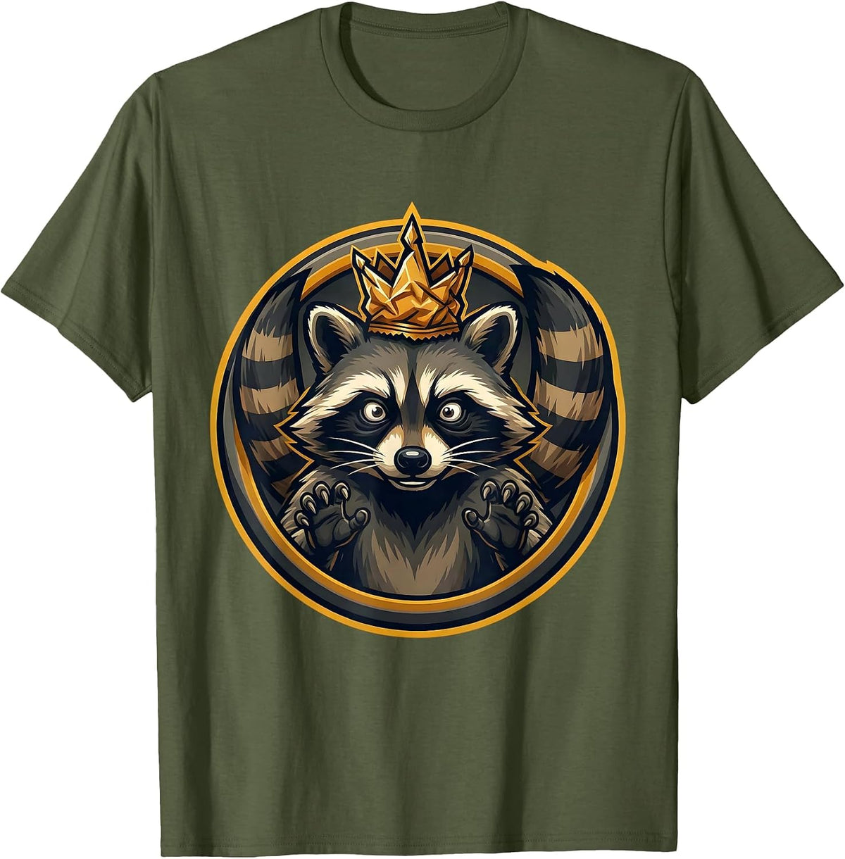 Men's Snack Crown Raccoon Funny Trash Panda Art T-Shirt - Olive Green