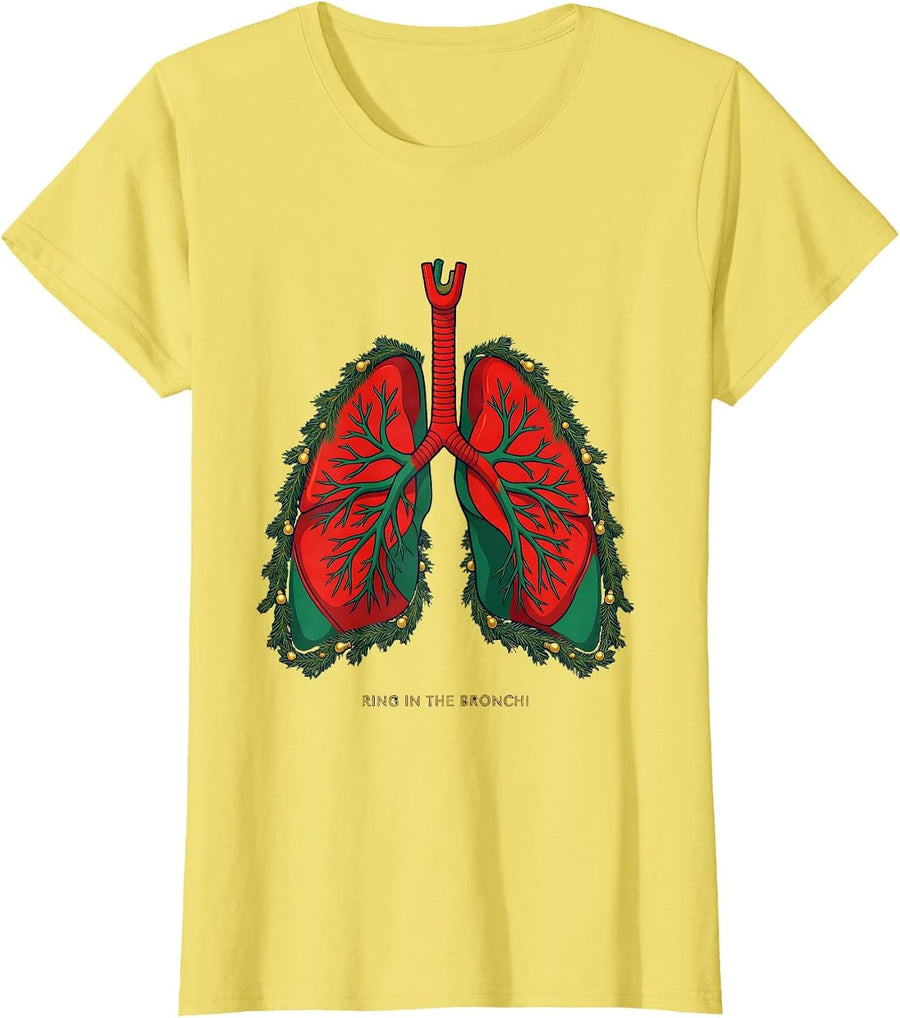 Ring In The Bronchi Funny Respiratory Therapist Christmas T-Shirt - Lemon Yellow