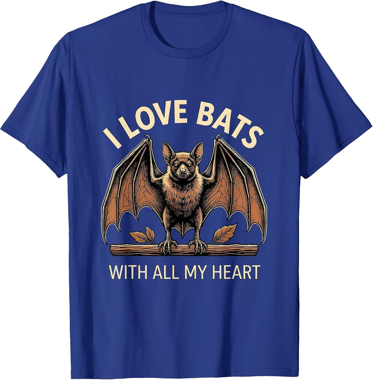 Men's I Love Bats With All My Heart Funny Bat Lover Wildlife T-Shirt - Royal Blue