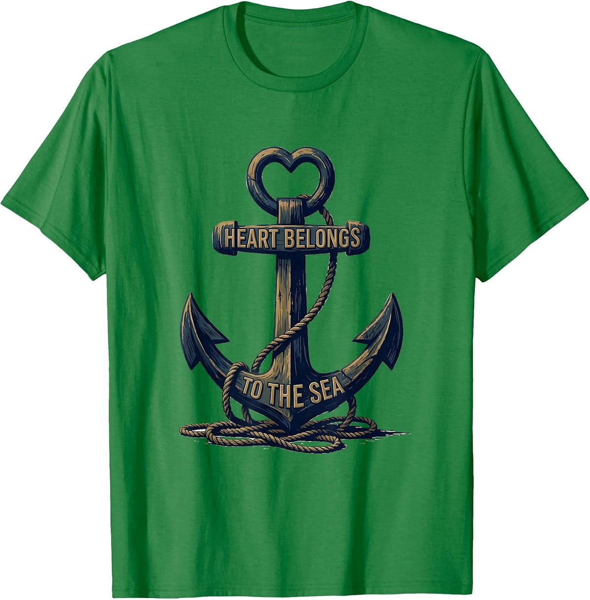 Men's Heart Belongs to the Sea Sailor Design T-Shirt - Kelly Green