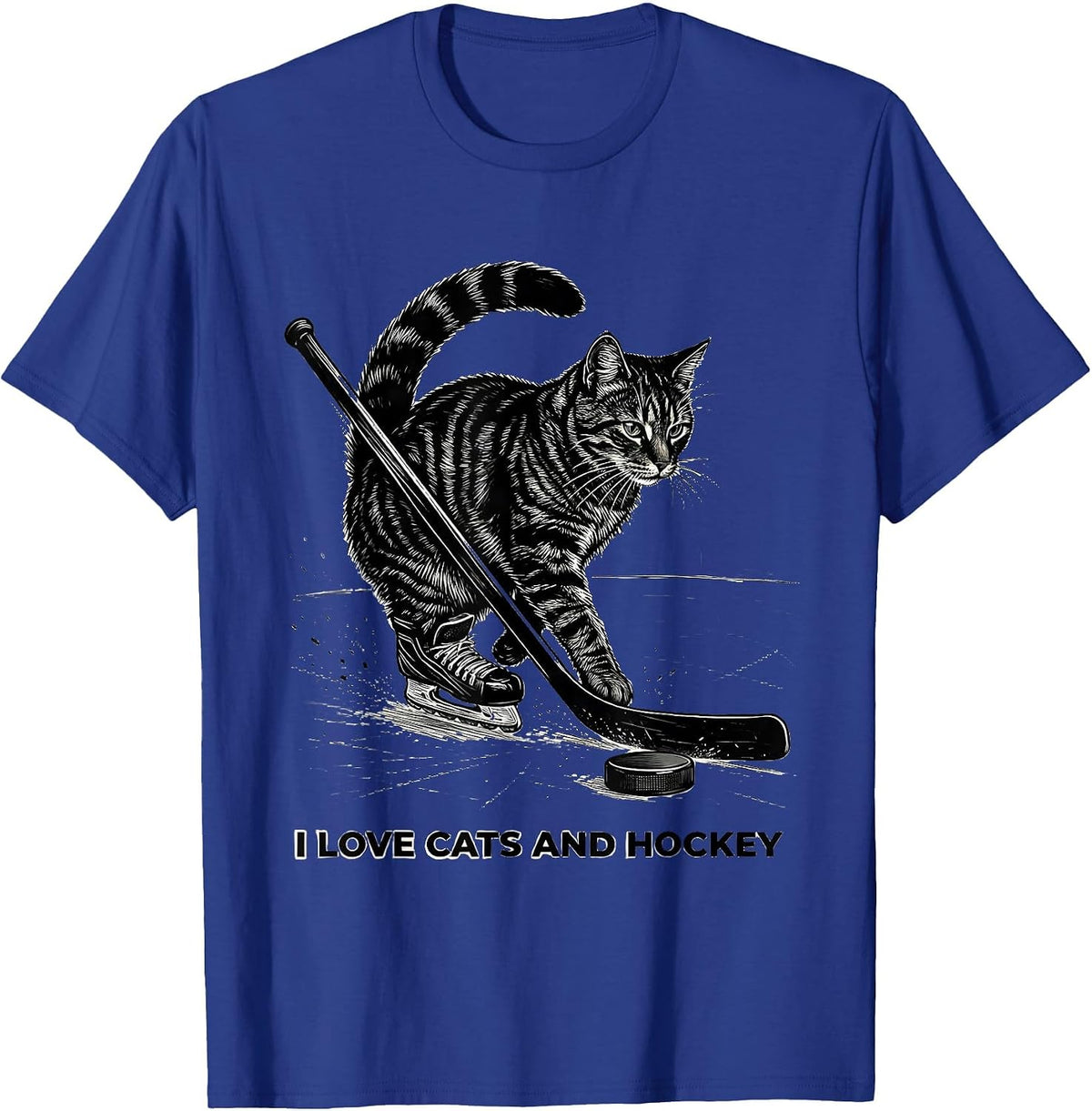 Men's I Love Cats And Hockey Funny Cat Lover Hockey Fan Novelty T-Shirt - Royal Blue