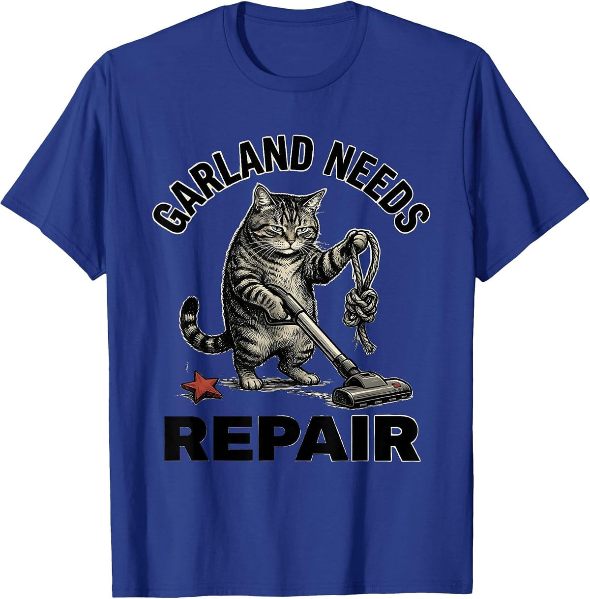Garland Needs Repair Funny Cat Lover Christmas Grumpy Humor T-Shirt - Royal Blue