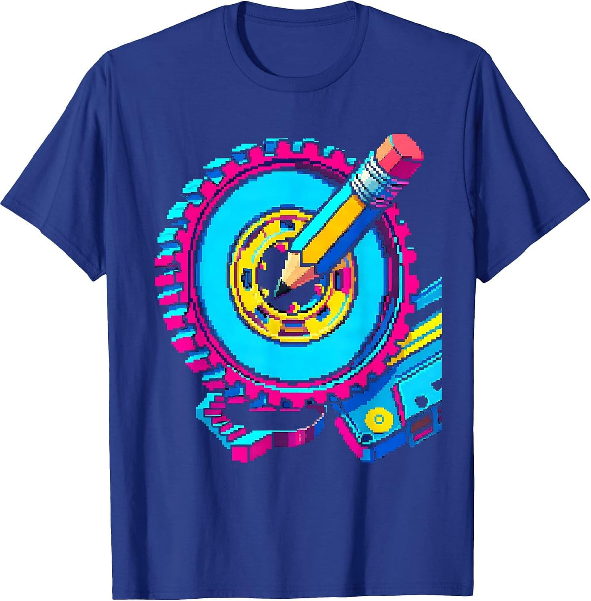 Cassette Hub Pixel Art Retro Nostalgia T-Shirt - Royal Blue