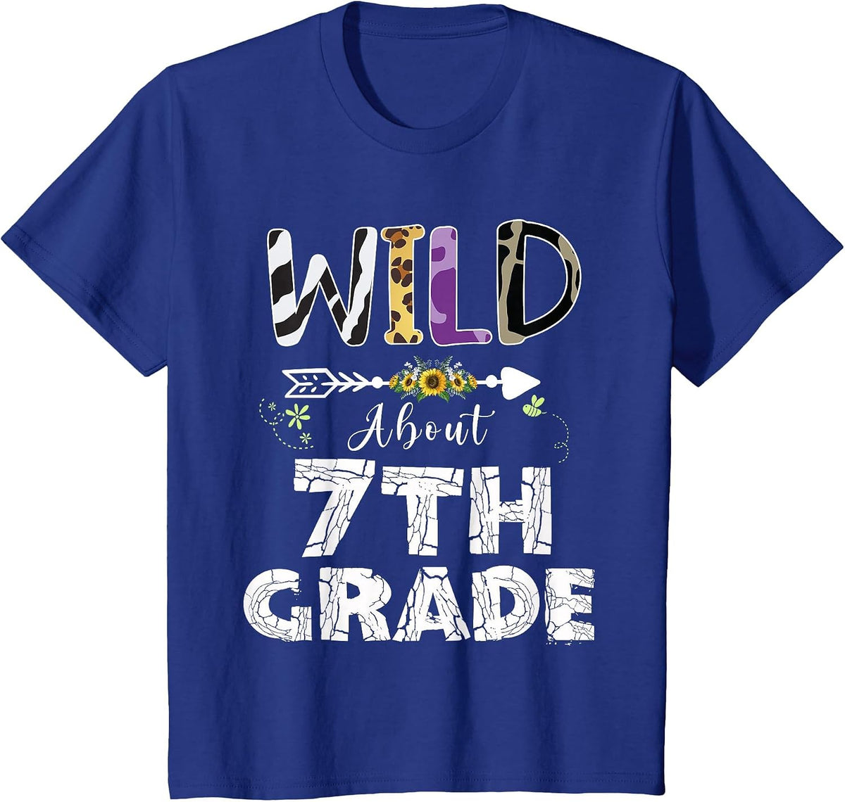 Wild About 7th Grade Flower Leopard Print Teacher Student T-Shirt - Royal Blue