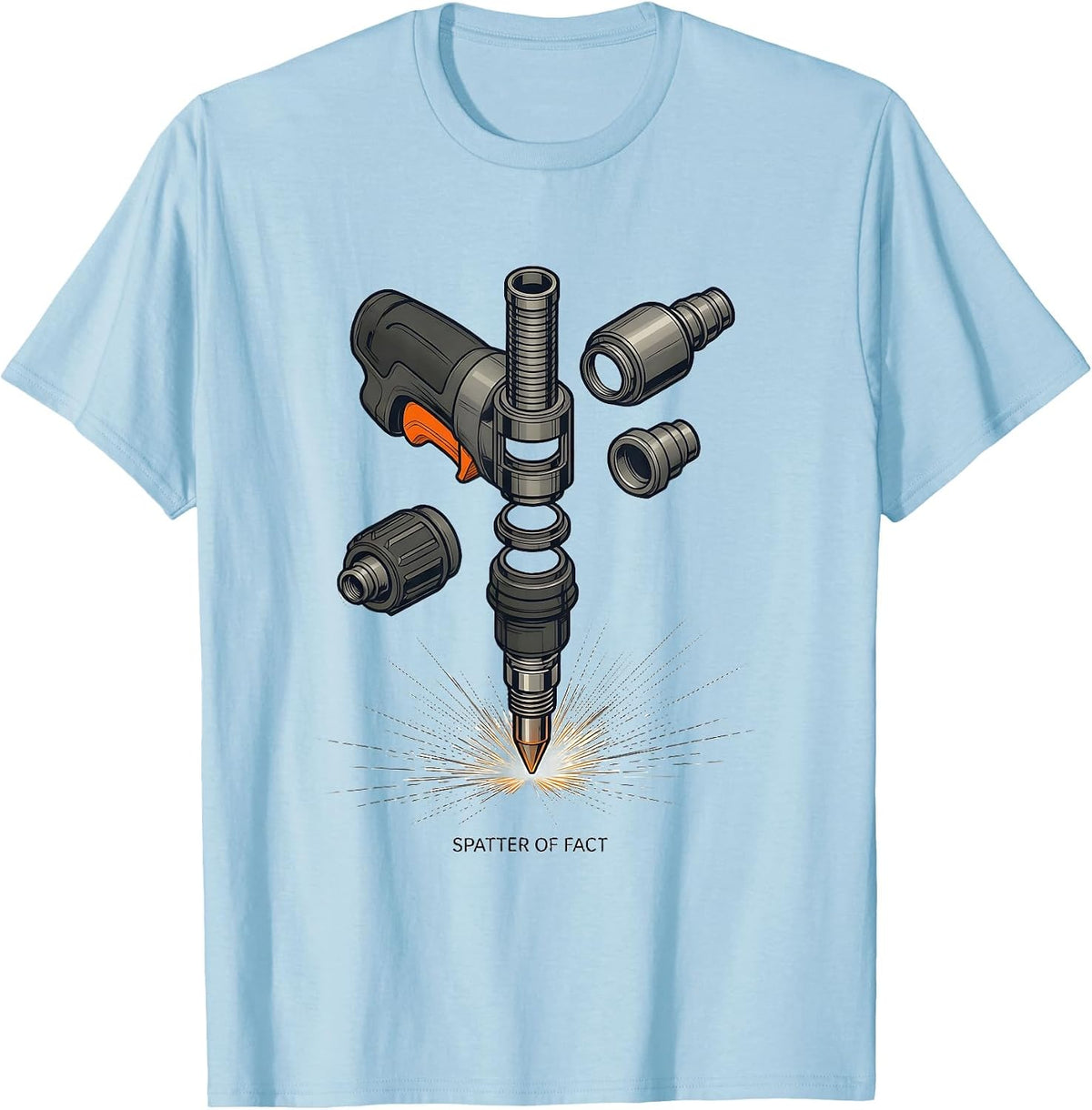 Men's Spatter Of Fact Exploded MIG Welding Torch Technical Welder T-Shirt - Baby Blue